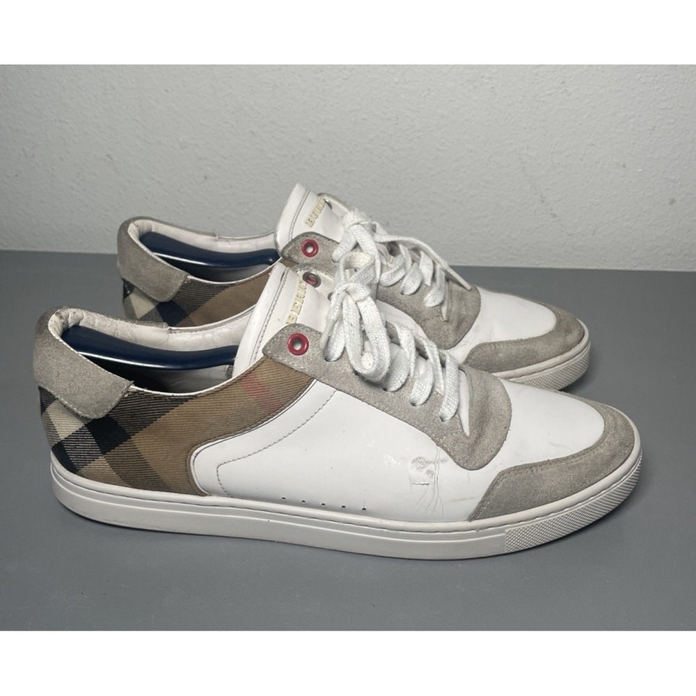 Burberry Men's White Reeth Check Trim Low Top Sneakers Size 43